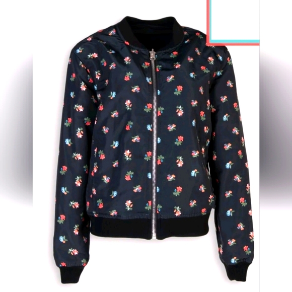 RRP €180 Designer KENGSTAR Bomber Jacket US2 XS Black Floral Pattern Full Zip - Picture 1 of 7